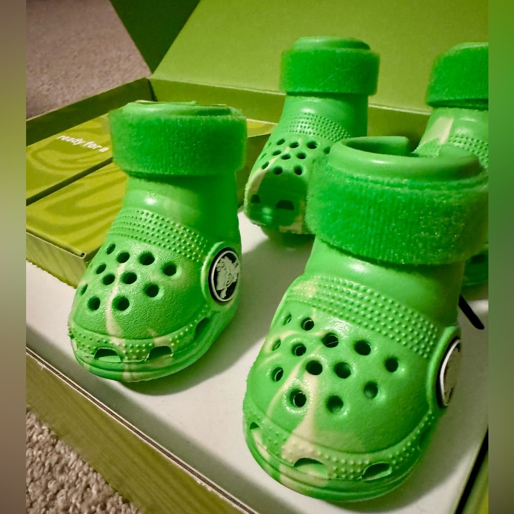 NEW NIB BARK Dog Crocs Limited Ed. Green Slime Swirl w/ Velcro Small S Small - Picture 12 of 16